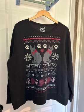 Just My Size Black Sweater with Gray and Pink Knit Accents